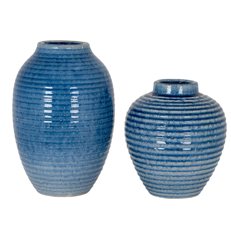 Azura medium vase shown beside a taller blue vase, sold separately