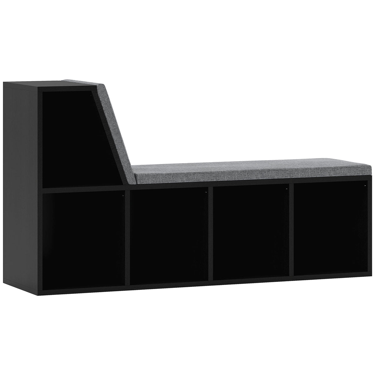 2-Tier Bookcase Bench with Open Storage & Cushions – Black
