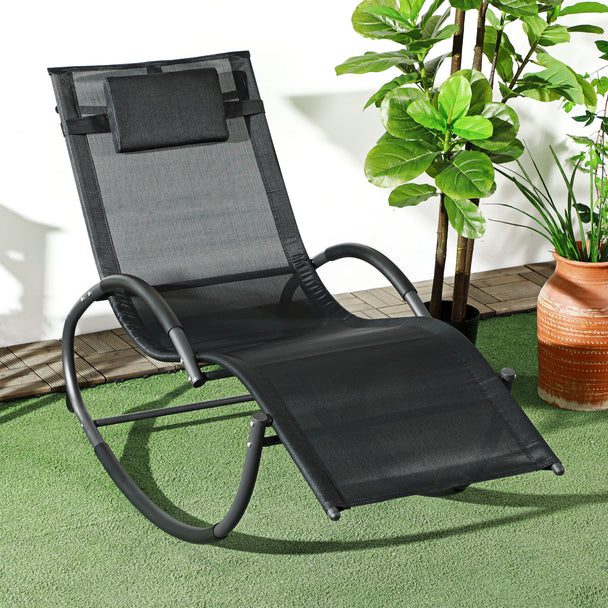 Outsunny Steel Frame Zero Gravity Rocking Chair, with Pillow - Black – view 2