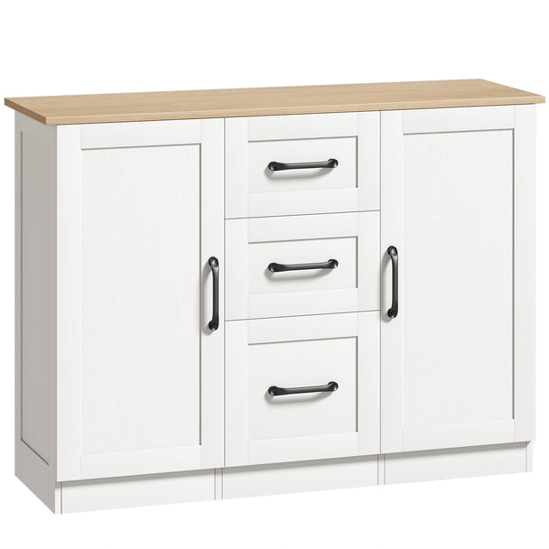 HOMCOM Sideboard Storage Cabinet, Modern 110 cm Buffet Storage Cabinet with 3 Drawers and 2 Soft Close Doors, White
