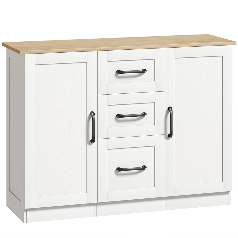 HOMCOM Sideboard Storage Cabinet, Modern 110 cm Buffet Storage Cabinet with 3 Drawers and 2 Soft Close Doors, White