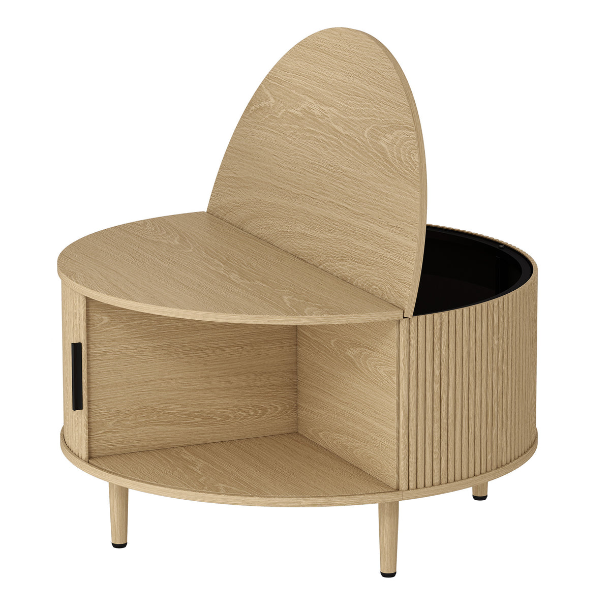 80 cm Round Lift-Top Coffee Table with Hidden Storage – Natural