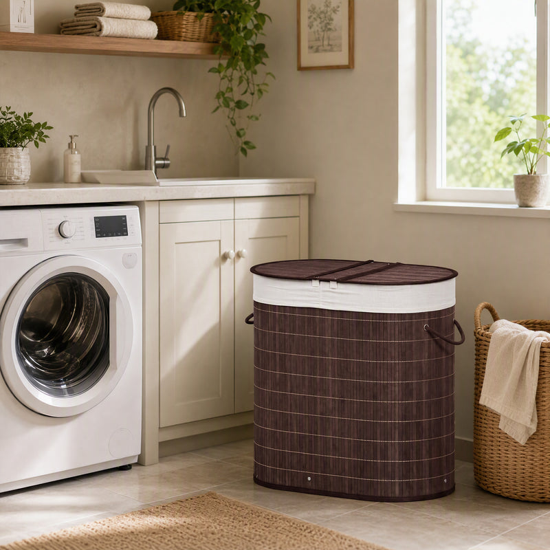 Two-compartment bamboo laundry basket – image 9