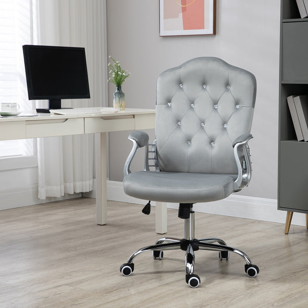 Vinsetto Velvet-Feel Work Chair, with Diamante Back - Grey – view 2