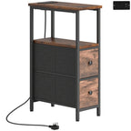 Side Table, Narrow Bedside Table with Charging Station, 2 Drawers, AC Outlet and 2 USB Ports for Living Room, Bedroom