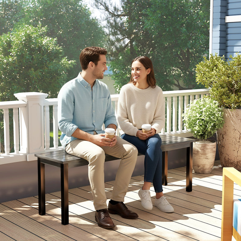 Outsunny 2 Seater Garden Bench, Outdoor Bench Loveseat with Wood-Effect Slatted Seat and Steel Frame for Patio, Park – view 9