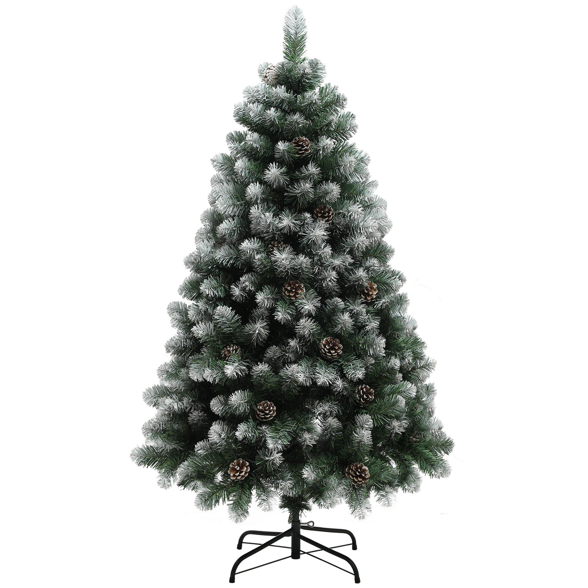 5ft artificial winter pine Christmas tree with snowy tips and pine cones