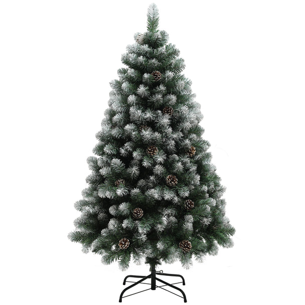 5ft artificial winter pine Christmas tree with snowy tips and pine cones