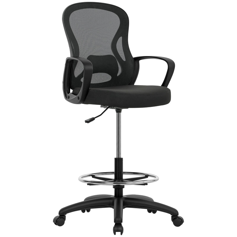 Vinsetto Drafting Chair with Adjustable Footrest, Ergonomic Mesh Office Chair with Lumbar Support, Adjustable Height