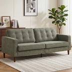 3 Seater Sofa Button Tufted Upholstered Couch with Wood Legs for Living Room, Green