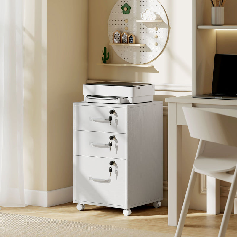 HOMCOM Three Drawer Wood-Effect Filing Cabinet - White – view 10