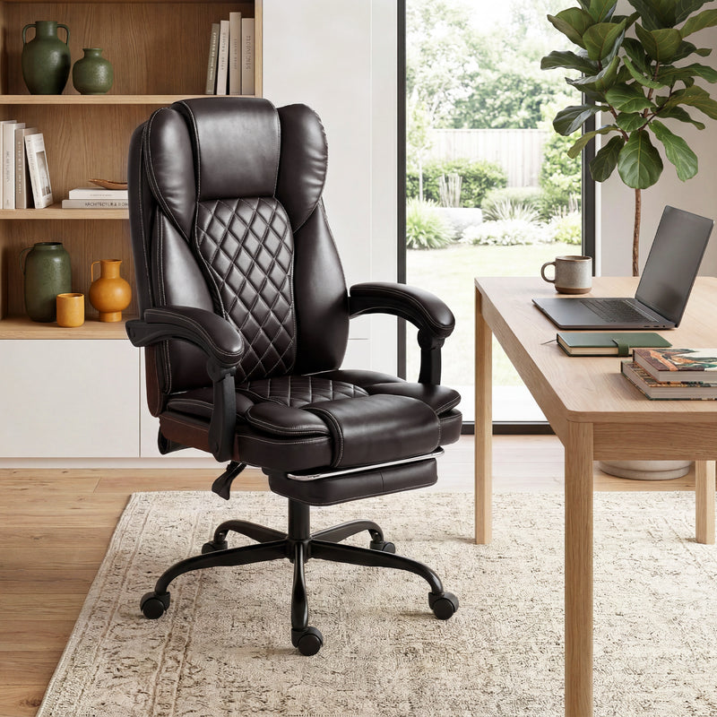 HOMCOM Executive Home Office Chair Reclining Function Footrest Computer Desk Chair High Back, Brown – view 10