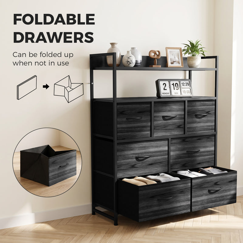 HOMCOM Chest of Drawers, Bedroom Fabric Dresser with 7 Drawers, Storage Organiser Unit with Open Shelves, Black – view 6