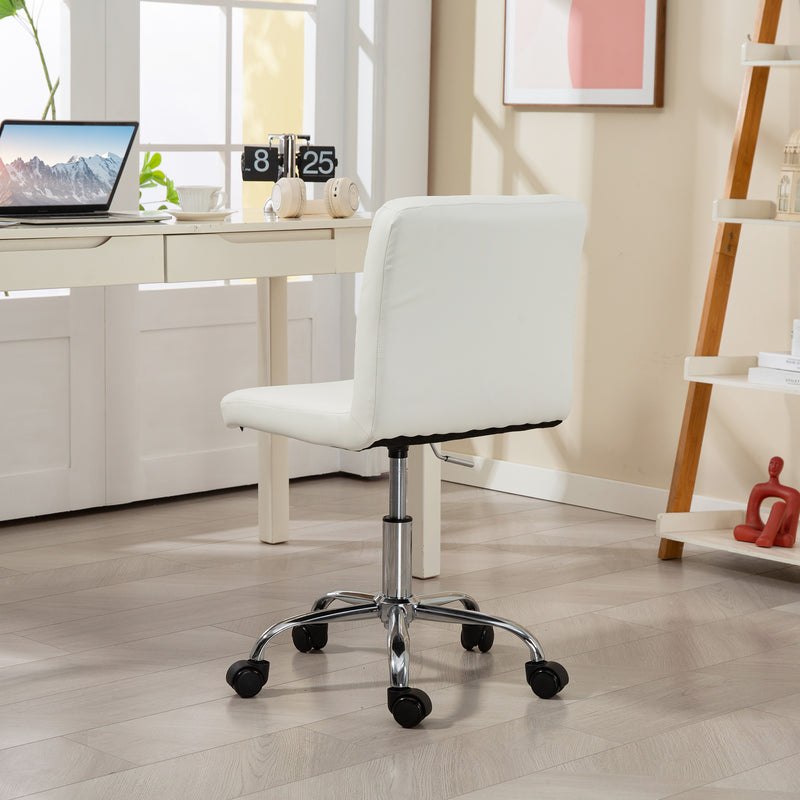 HOMCOM PU Leather Armless Office Chair, Modern Vanity Computer Swivel Chair with Rolling Wheels and Adjustable Height – view 9