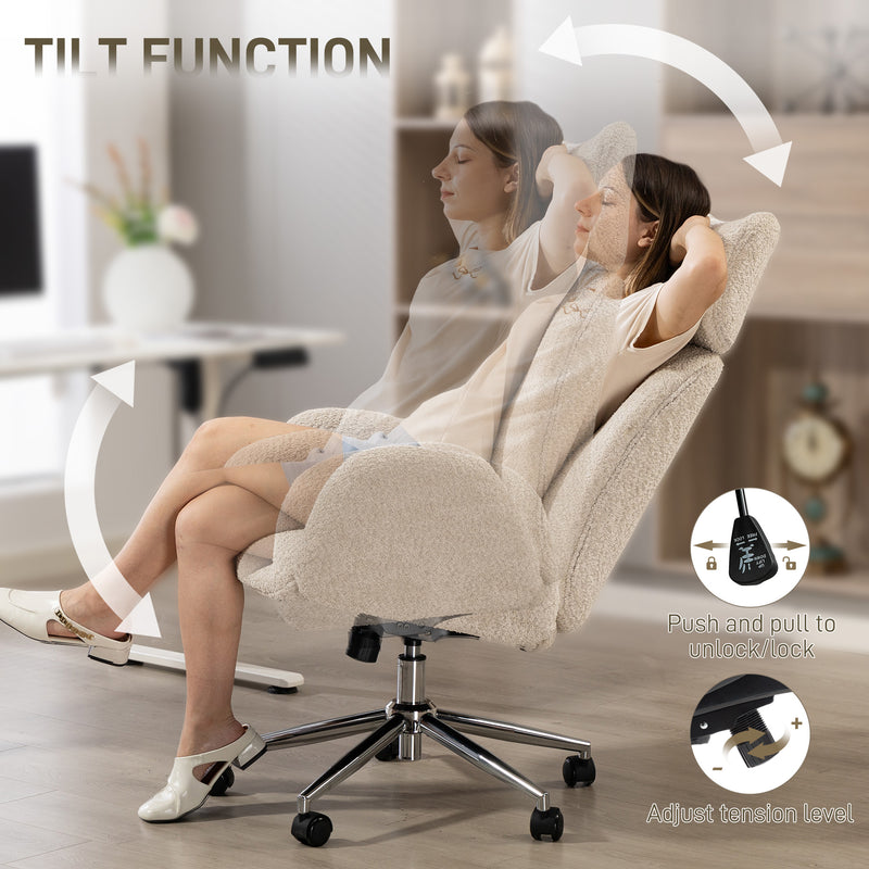 HOMCOM Office Chair with Adjustable Headrest, Spring Pack, Curved Line, Boucle Fabric - Pale Grey – view 6