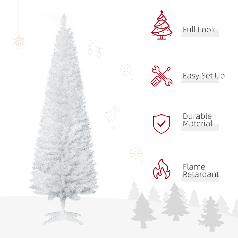 HOMCOM 6ft Unlit Artificial Christmas Tree, Pencil Slim Xmas Tree with Solid Stand and Realistic Branches, White – view 4