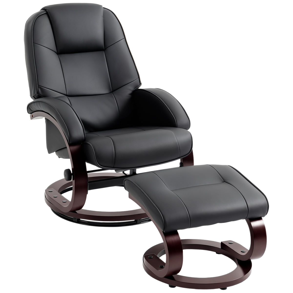 Swivel Recliner Chair & Footstool Set – Black
