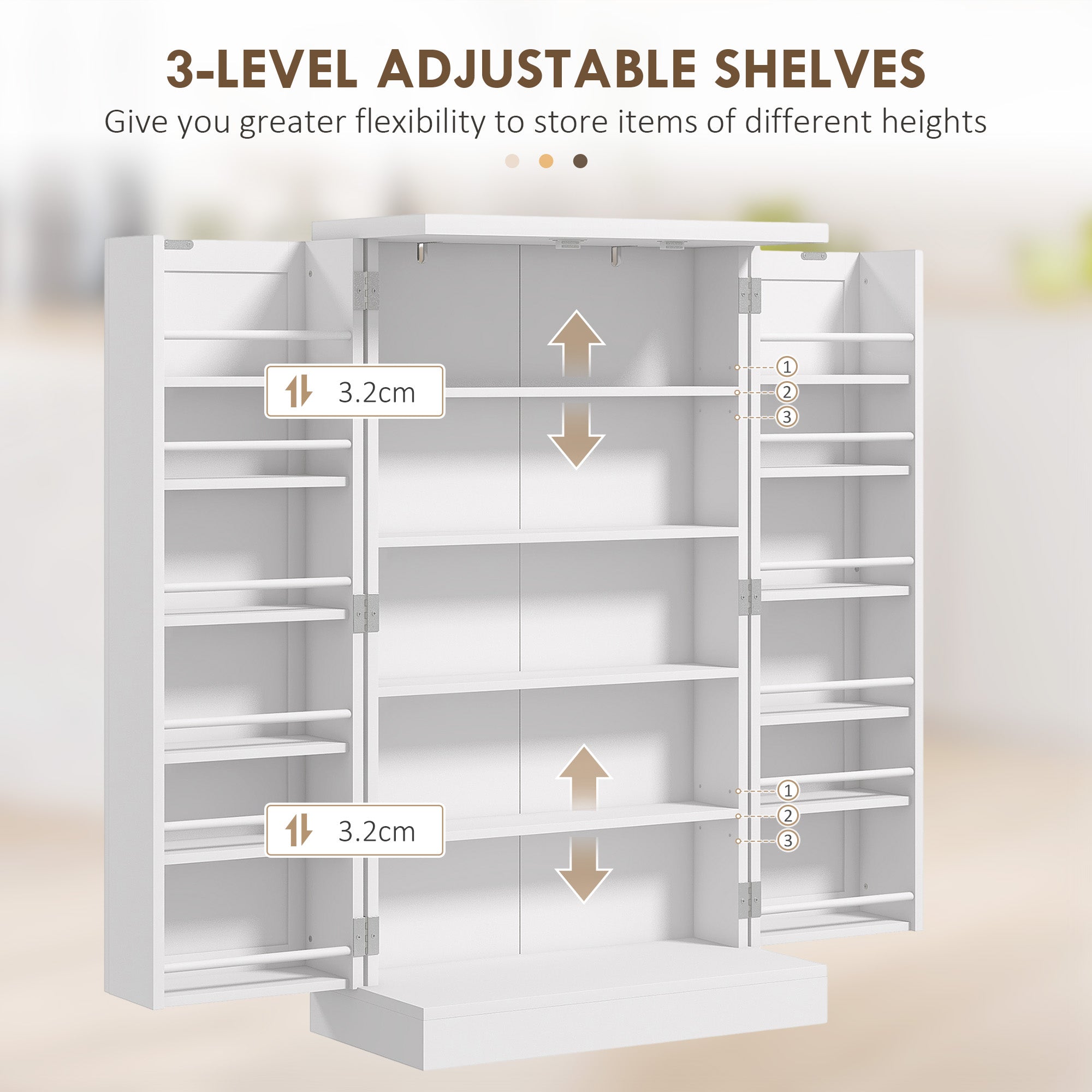 HOMCOM Freestanding Kitchen Pantry Cupboard with Adjustable Shelves & Door Racks - White
