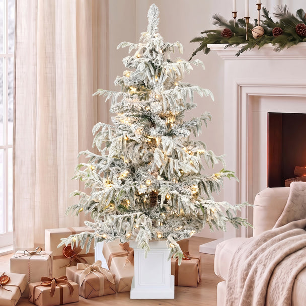 HOMCOM 4ft Prelit Flocked Christmas Tree, Artificial Snow Flocked Spruce with 160 Warm White LED Lights, 8 Modes, Green – view 2