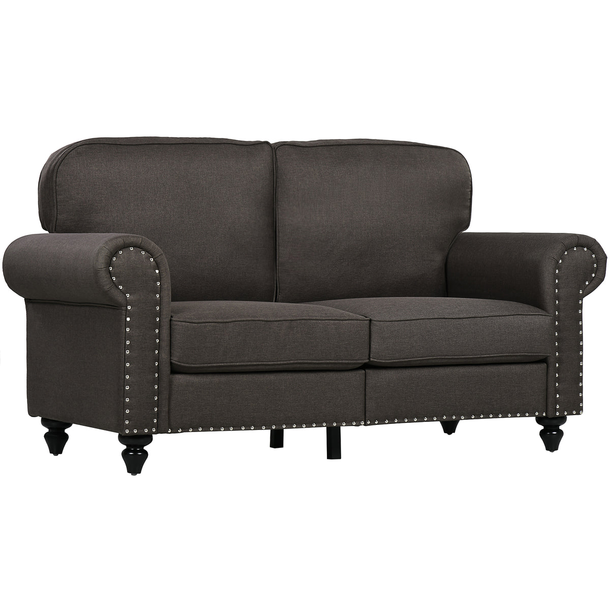 156 cm Mid-Century 2-Seater Sofa with Pocket Springs – Dark Brown