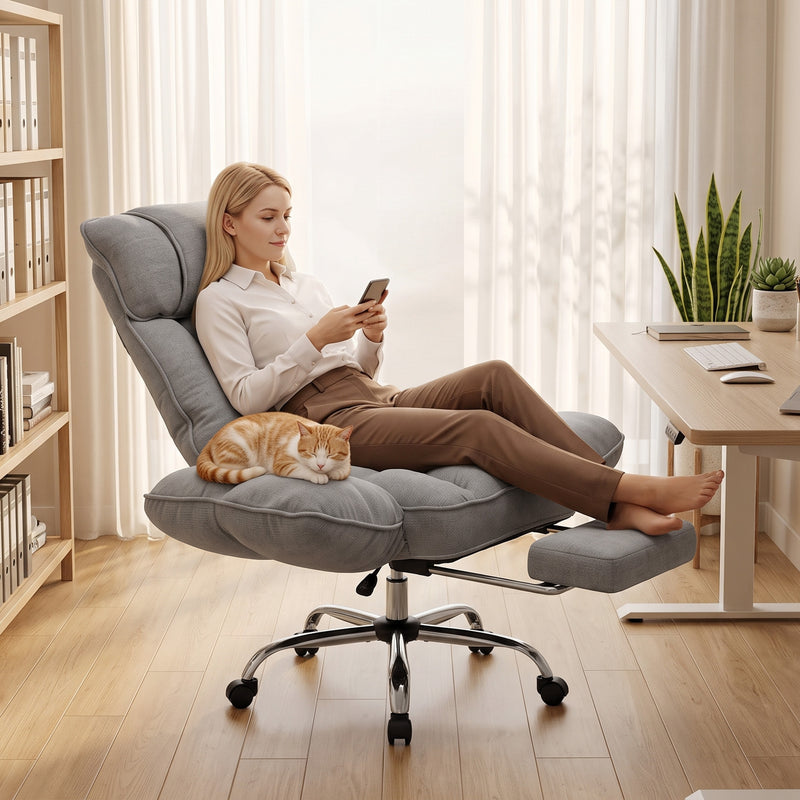 HOMCOM Executive Office Chair Height Adjustable Desk Chair Reclining Flip-up Armrest Footrest, Grey – view 8