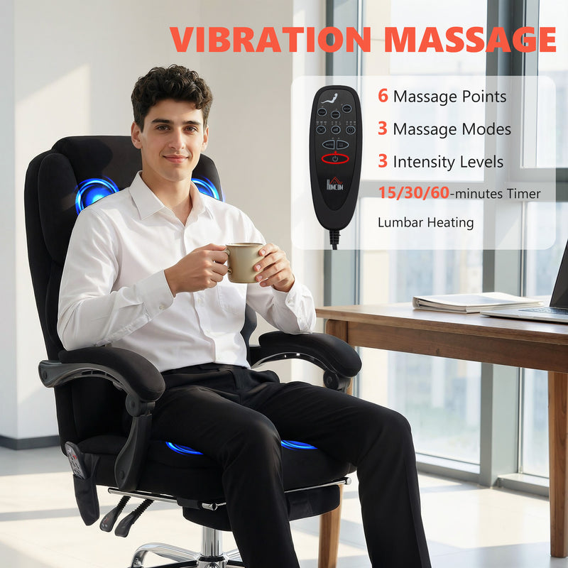 HOMCOM Office Chair with 6-point Vibration Massage and Heat, Fabric Desk Chair with Footrest, High Back, Black – view 4