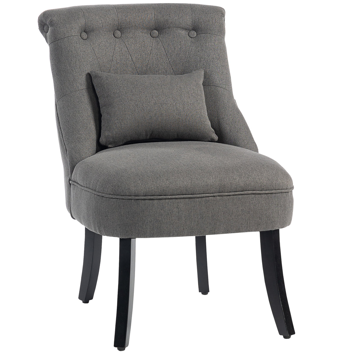 Button-Tufted Accent Chair with Pillow & Wooden Legs – Charcoal Grey