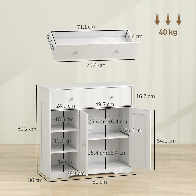 HOMCOM Bathroom Floor Cabinet, Freestanding Bathroom Cabinet with Drawer, Door, Open Shelves, White – view 3