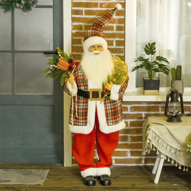 120cm Singing Santa in Red and Green beside a decorated Christmas tree