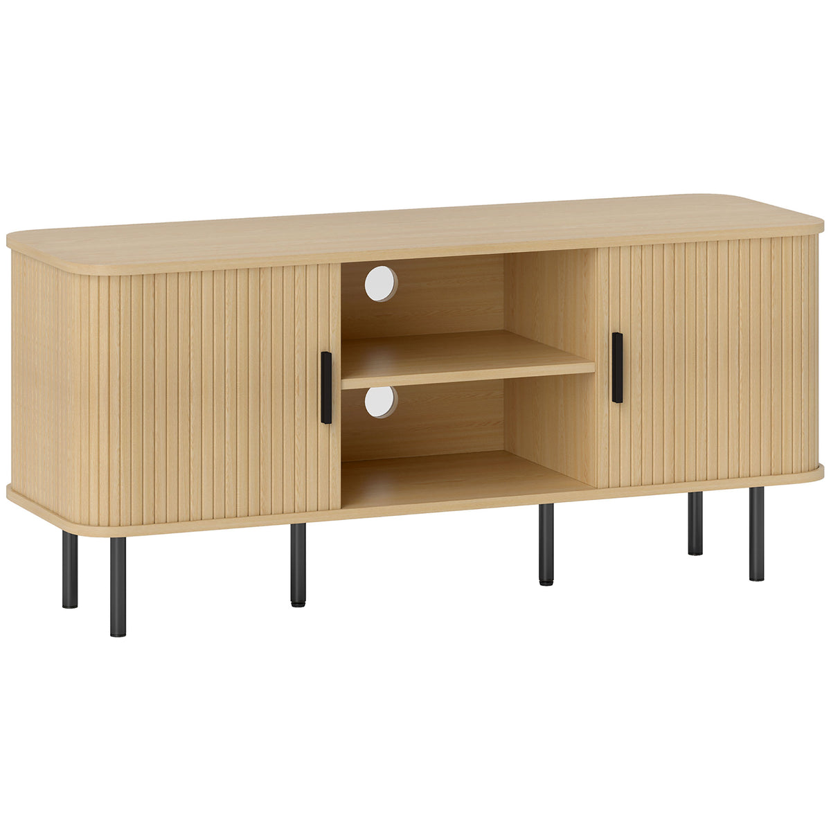 120 cm TV Stand with Tambour-Style Cupboards – Oak & Black