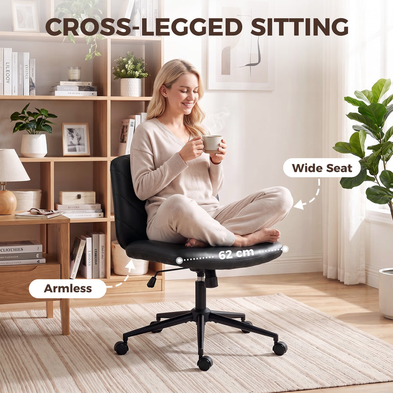 HOMCOM Home Office Desk Chair Height Adjustable Swivel Chair Cross Legged Wide Seat Swivel Wheels Black – view 4