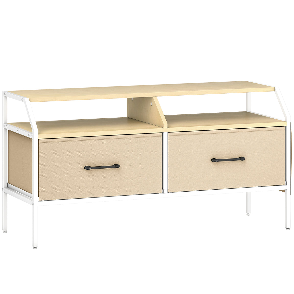 98 cm Industrial TV Stand with Drawers & Side Pockets – Natural
