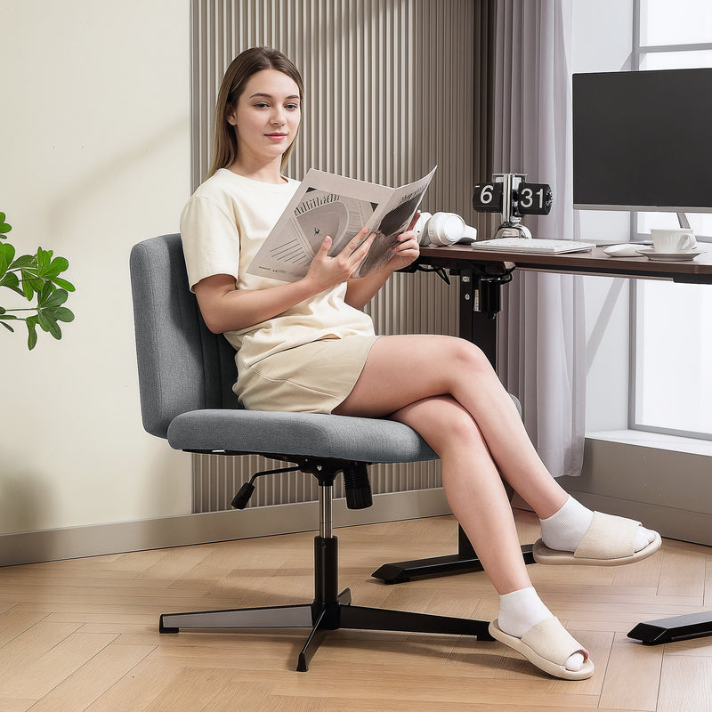 HOMCOM Armless Office Chair No Wheels, Linen Fabric Criss Cross Legged Desk Chair with Wide Seat, Thick Padding, Tilt – view 2