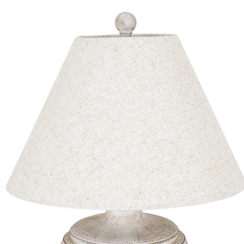 Tapered linen shade and finial close-up