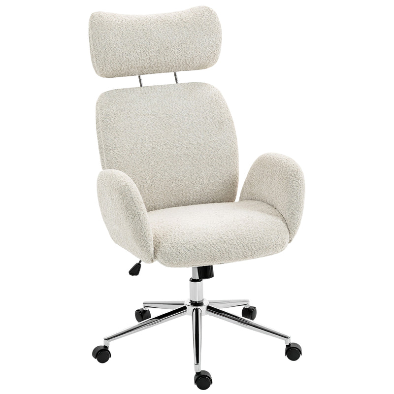 HOMCOM Office Chair with Adjustable Headrest, Spring Pack, Curved Line, Boucle Fabric - Pale Grey – view 10