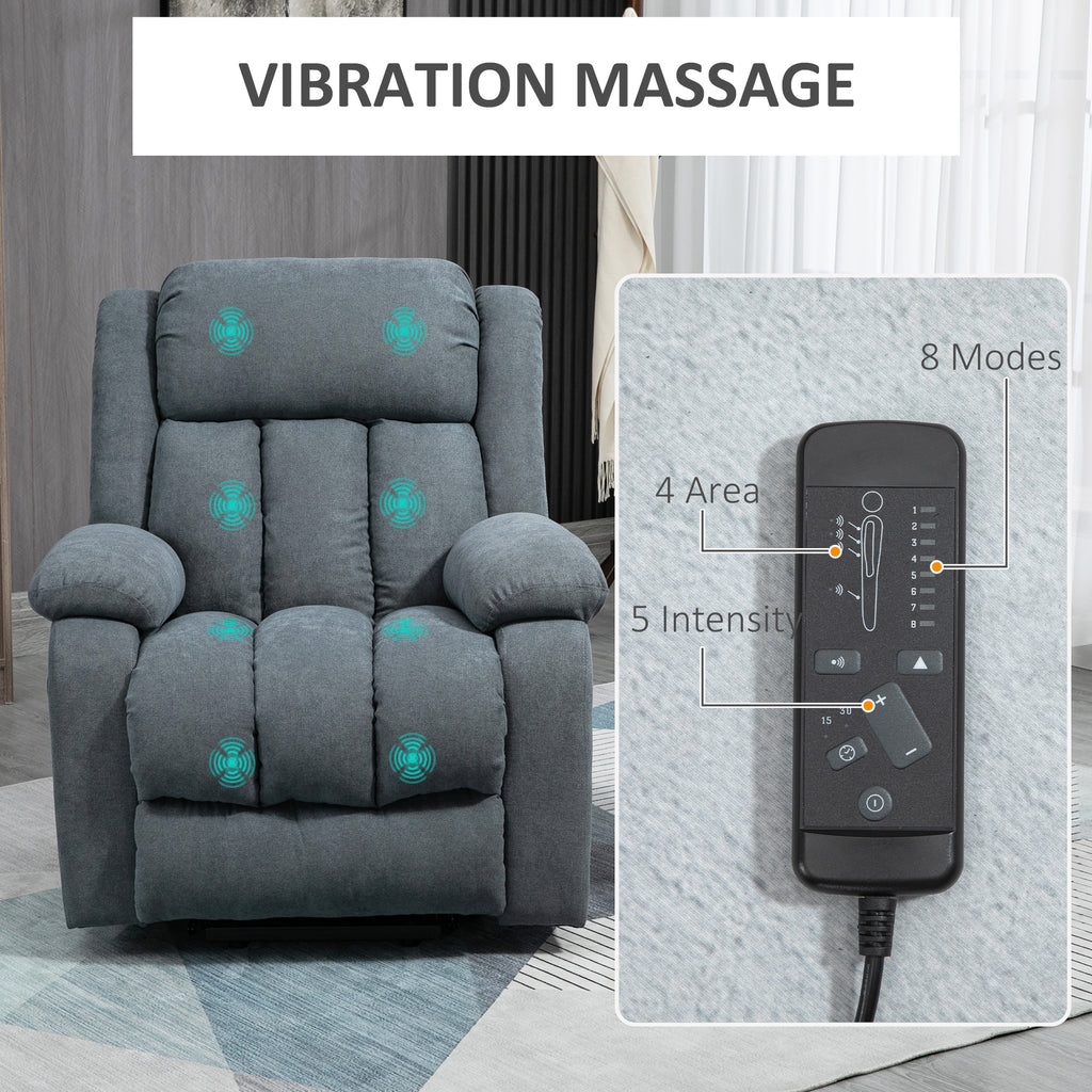 HOMCOM Power Lift Recliner Chair with Vibration Massage, Lift Chair for Elderly with Footrest, Remote, Side Pocket, Dark Grey