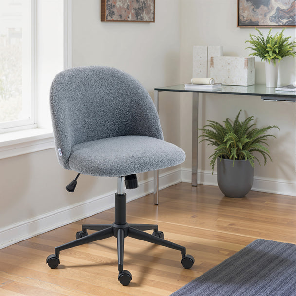 HOMCOM Teddy Fleece Office Chair with Wheels - Grey – view 2