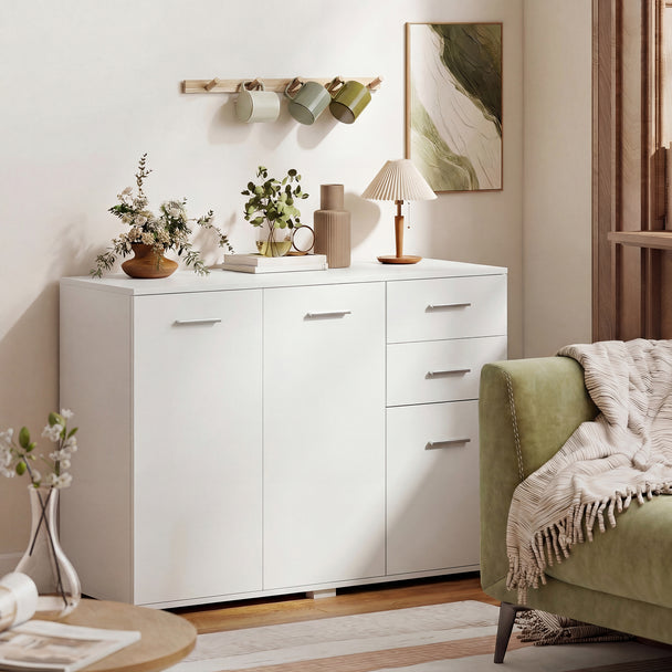 HOMCOM Sideboard, Modern Storage Cabinet with 2 Drawers, 3 Doors and Adjustable Shelves, White – view 2