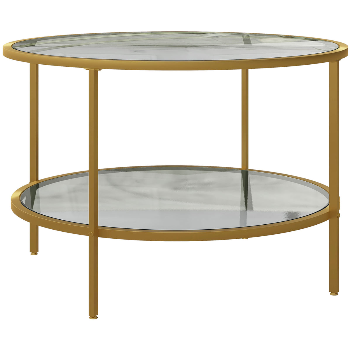65 cm Round 2-Tier Tempered Glass Coffee Table – Gold Tone