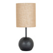 Black cannon ball table lamp with hessian drum shade