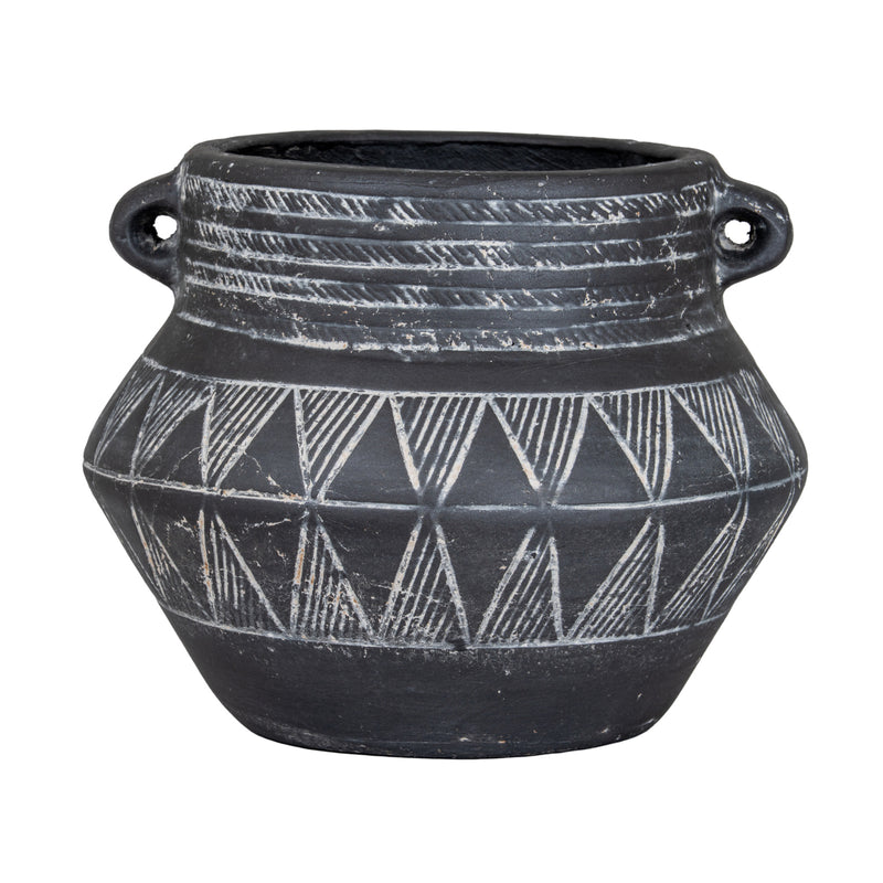 Etched ceramic pot from a second angle