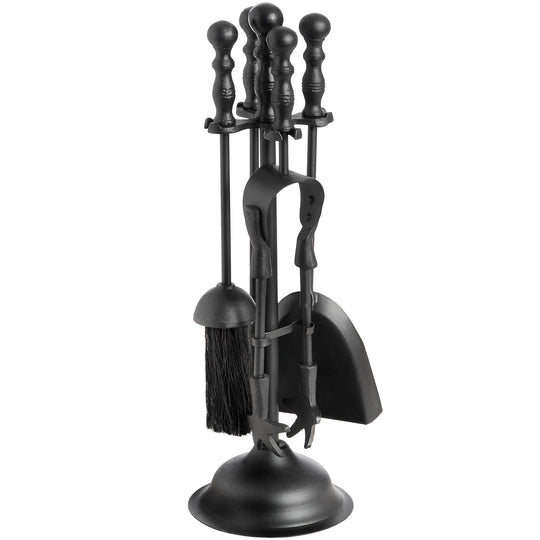 Black Fireside Companion Set with Duchess Top – 41cm, front view of the black companion set on its stand