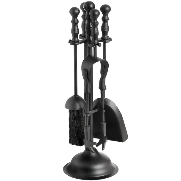 Black Fireside Companion Set with Duchess Top – 41cm, front view of the black companion set on its stand