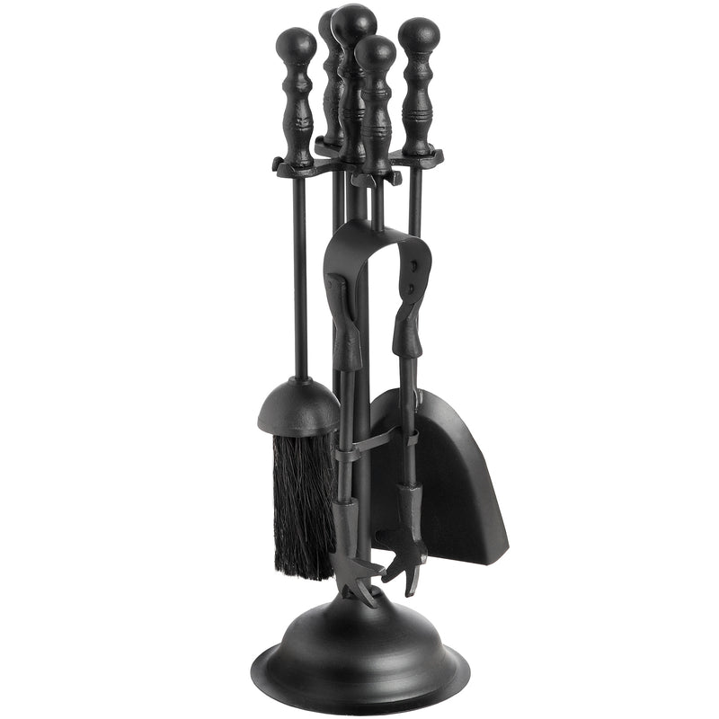 Black Fireside Companion Set with Duchess Top – 41cm, front view of the black companion set on its stand