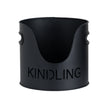 Black kindling bucket with cut-out KINDLING lettering