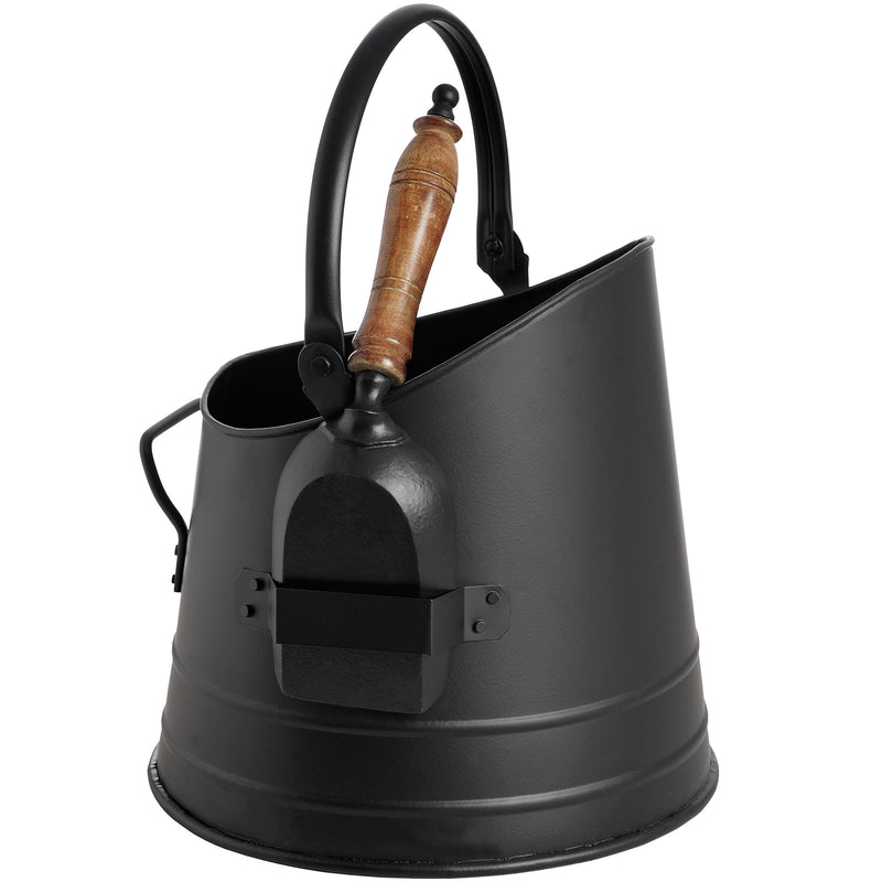 Black coal bucket with the shovel inside