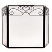 Black three-fold fire screen with chrome scroll top, front view