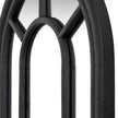 Close-up of the arched top and black wooden mullions