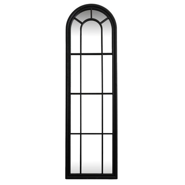 Black tall arched window mirror, front view