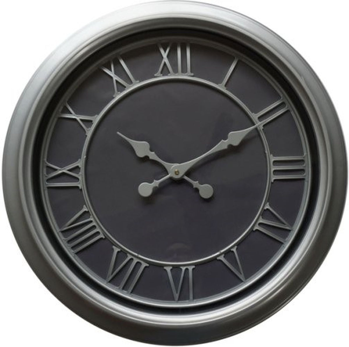 Bloomsbury silver wall clock with charcoal face and Roman numerals